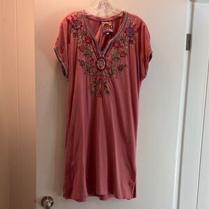 Johnny Was Embroidered Pink Dress